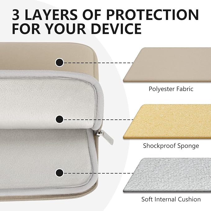 Laptop Sleeve Bag Compatible with 15 to 16 inches MacBook HP Dell Asus Acer Protective Case with Front Pocket Padded Computer Pouch Cover Protective for 15” to 16” Laptop, Khaki