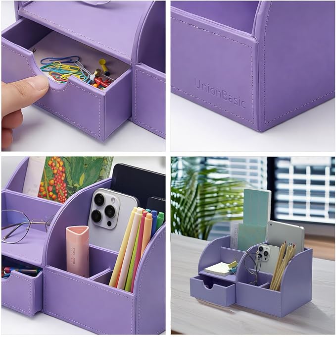 UnionBasic Desk Organizer - Multifunctional Leather Desktop Pen Holder Storage Box - Business Card/Pen/Pencil/Mobile Phone/Stationery Holder