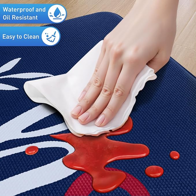 HappyTrends Kitchen Mat for Floor, 2PCS Cushioned Anti-Fatigue Kitchen Rugs, Waterproof Non-Slip Standing Mats and Rugs Set for Kitchen, Office, Laundry, Navy, 17.3"×30"+17.3"×59"