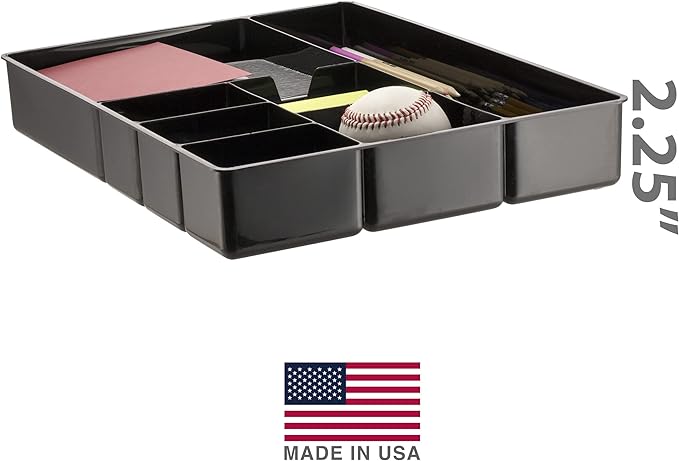 Officemate Deep Drawer Organizer Tray, 8 Compartments, 2 1/4" H x 15 1/8" W x 11 1/2" D, Black (Pack of 6)