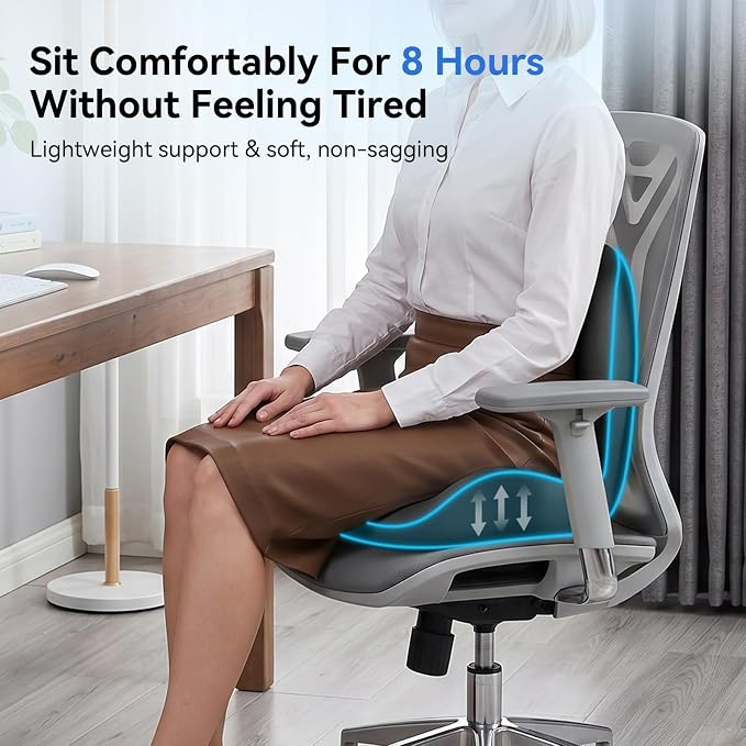 Seat Cushion for Office Chair and Car, Lumbar Support Pillow for Chair | Memory Foam Ergonomic Orthopedic Cushion Relieve Tailbone Sciatica Lower Back Pain for Office Desk Chair, Car, Truck, Black