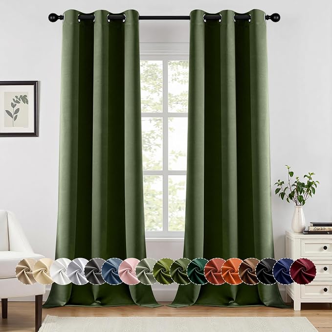 MIULEE Blackout Curtains for Bedroom Living Room 2 Panels, Thermal Insulated Room Darkening Drapes Grommet Noise Reducing Light Blocking Window Treatments 90 Inches Long 40x90 Inch Olive Green
