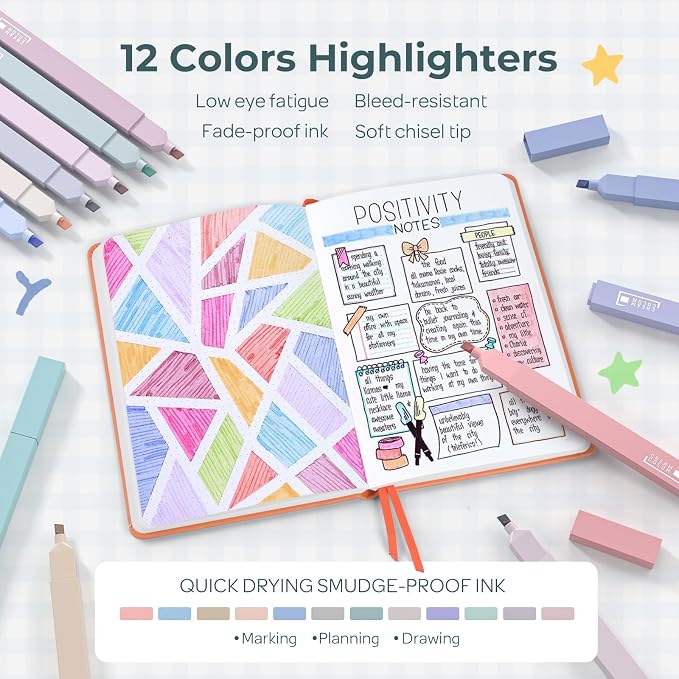Nicpro 50PCS Aesthetic School Supplies with Cute Pencil Case, 5 Quick Dry Black Ink Pens, 12 Pastel Highlighters, 6 Mechanical Pencil 0.5, 0.7, 0.9 & 2.0 mm for Students Stationary College Essentials