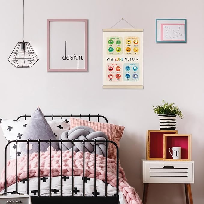 DOI-LANEE Emotions Feelings Chart for Kids - Zones of Regulation Poster for Toddlers, Mental Health Posters Hanger Frame for Therapy Office Playroom Nursery Bedroom Homeschool, 16x12 Inch