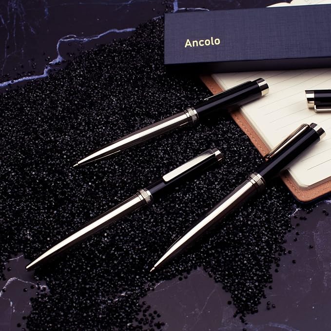 Ancolo Personalized Pens - Advertising Buesiness Gift Office Writing Set- Engraved with Your Message Name Company Team Name, Phone Number Perfect for Business Men 5 Pens/BOX