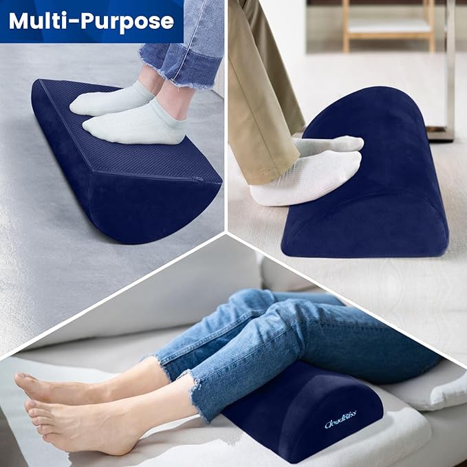 CloudBliss Foot Rest for Under Desk at Work,Office Desk Accessories with Soft Foam and Washable Removable Cover, Foot Stool for Office, Car, Home to Foot Support and Relax Ankles, Blue, Long