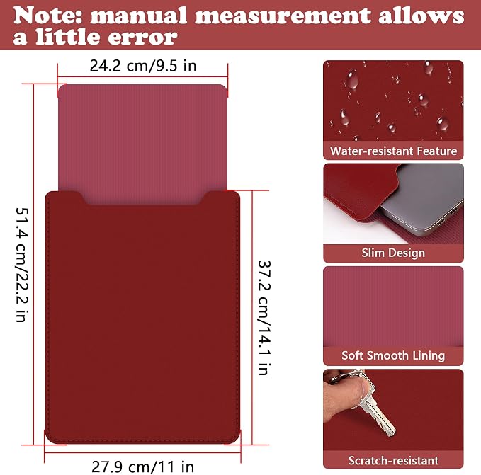 BVYA 15-16" Laptop Sleeve, PU Leather Laptop Case Compatible with MacBook Pro 16 2019-2021 M1 Pro M1 Max (A2485 A2141), Case Compatible with MacBook Pro 15 2010-2019 (A1990 A1707 A1398)