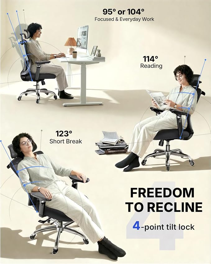 HUANUO Ergonomic Office Chair with 6D Armrest, Seat Depth Adjustment, Lumbar Support, Quiet Rubber Caster, High Back Mesh Gaming Chair with 3D Headrest, Big and Tall Chair for Home Office, Pack of 6