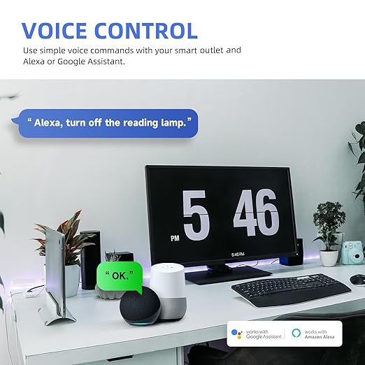 Smart Wall Outlet, 2 Individually Controlled Ports, 15Amp TR Receptacle Compatible with Alexa and Google Assistant, 2.4 GHz WiFi Outlet, Remote Control, White, ETL & FCC Approval