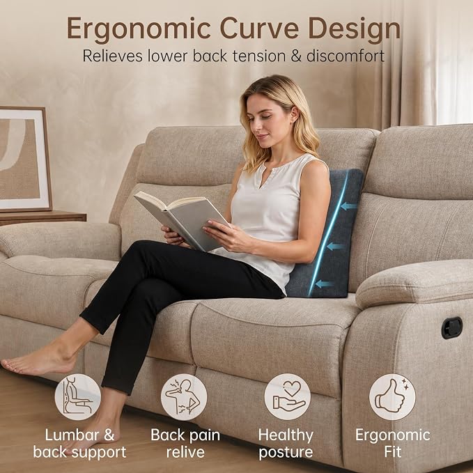 Vekkia Lumbar Support Pillow for Recliner(Gray) | Rocking Chair Pillow for Lower Back Pain Relief/Lumbar Cushion for Sofa/Recliner Cushions for Elderly/Washable Cover