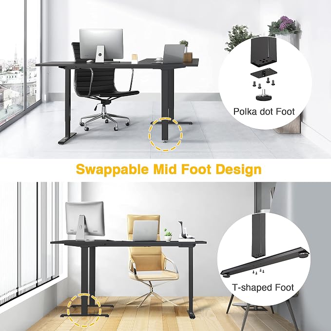 AVLT 47″ Electric L-Shaped Standing Desk (65 "x 70.9") – Motorized Triple-Motor Height Adjustable Sit-Stand Corner Workstation, Swappable Mid-Foot Design, Frame Only (Black)