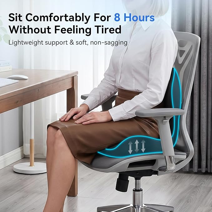Seat Cushion for Office Chair and Car, Lumbar Support Pillow for Chair | Memory Foam Ergonomic Orthopedic Cushion Relieve Tailbone Sciatica Lower Back Pain for Office Desk Chair, Car, Truck, Black
