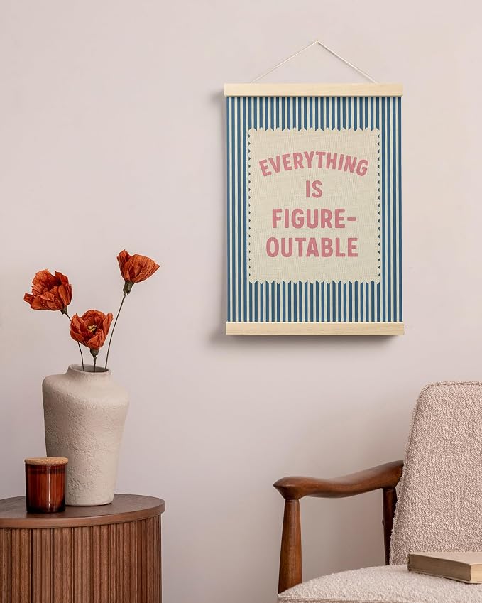 FGFK Everything Is Figureoutable Inspirational Wall Art Poster Hanger Frame, Retro Pink and Blue Positive Affirmations Canvas Prints Framed Wall Decor for Home Classroom Office, 12x16 Inch