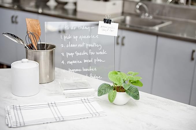 russell+hazel Acrylic Dry Erase Board and Marker, Memo Tablet for Desktop with Stand, Clear Acrylic, 12” x 6” x 11.5” (31384)