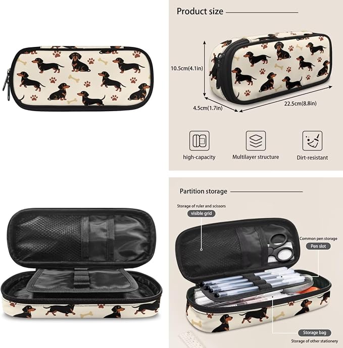 ZFRXIGN Dachshund Dog Teen Girls Backpack for School with Cute Pendant 4pc Backpack Set for Boys 17inch Middle High School Bag and Lunch Box Portable Pencil Case