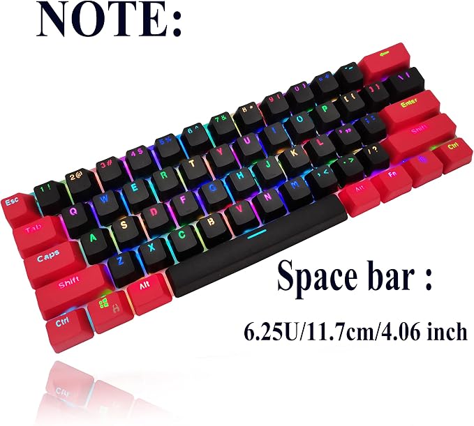 GTSP Red and Black Keycaps 60% Percent PBT Key Cap Set with 6.25U Space Key for Cherry MX Gateron Kailh Switches Gaming Keyboard (Only keycaps)