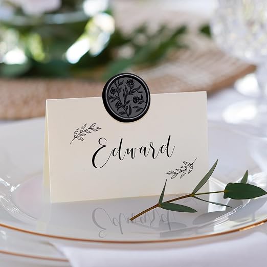 UNIQOOO Wax Seal Stickers - 3D Floral Wedding Invitation Envelope Seal Sticker, 50 Pcs Self- Adhesive Flower Black Stickers, Perfect for Invitation, Christmas, Gift Wrapping