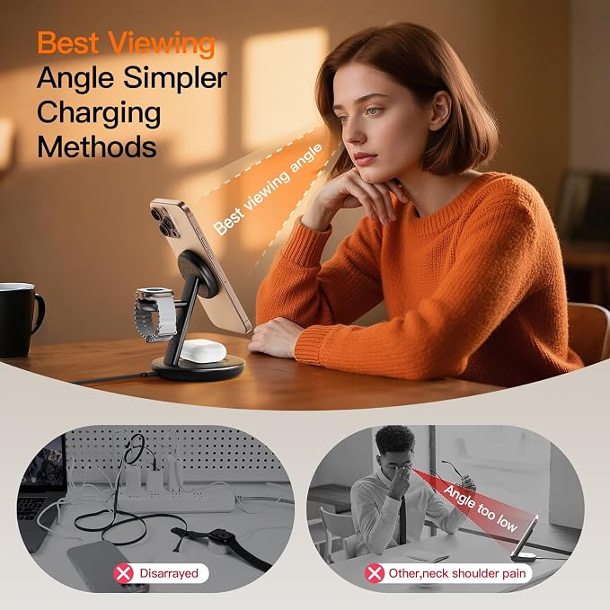 for Apple Watch 5W Fast Charger,15W • Silent •Not hot, 3 in 1 Wireless Charging Station, Apple Mag-Safe Charger Stand,Fast Magnetic Wireless Charger Station for iPhone17-12Series,Apple Watch Airpods