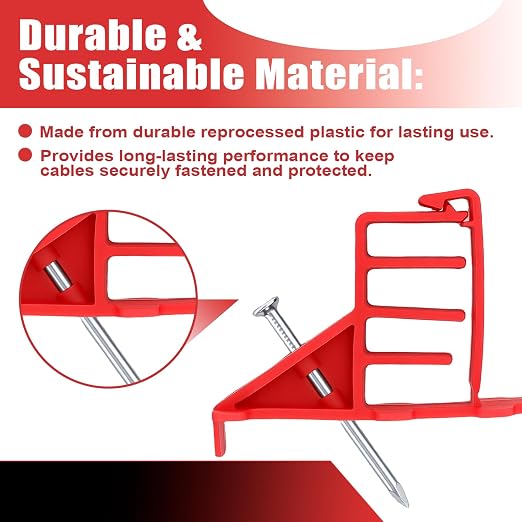 100 Pack Multi-Cable Staples with Steel Nails, Red Cable Stackers | Electrical Wire Stacker Clips for Organizing Multiple NM Cables Coaxial and Data Line on Wood Framing for Neat Secure Routing
