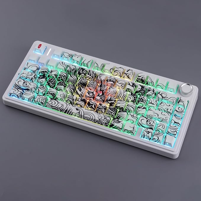 Tsungup PBT Keycaps,138 Keys Custom Cool Dragon Pattern Side Print Keycaps,Cherry Profile Key Caps Keyboard Keycap Set for 60% 65% 75% 80% 100% MX Switches Mechanical Keyboard(White)
