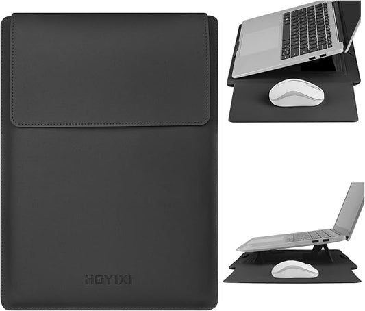 HoYiXi 13.3'' /13.6'' Laptop Sleeve Case PU Leather with Stand Compatible with MacBook Pro 14/MacBook Air 13(M1 M2)/ASUS Vivobook 14/Dell XPS 13/ASUS Matebook,13-14'' Laptop Bag,Black
