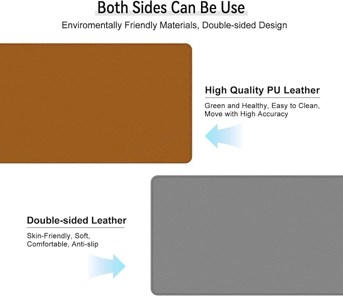 Dual Sided Leather Desk Mat - Waterproof Desk Pad - Ideal for Large Mouse Pad and Desk Mats on Top of Desks (Brown, 25"*13")