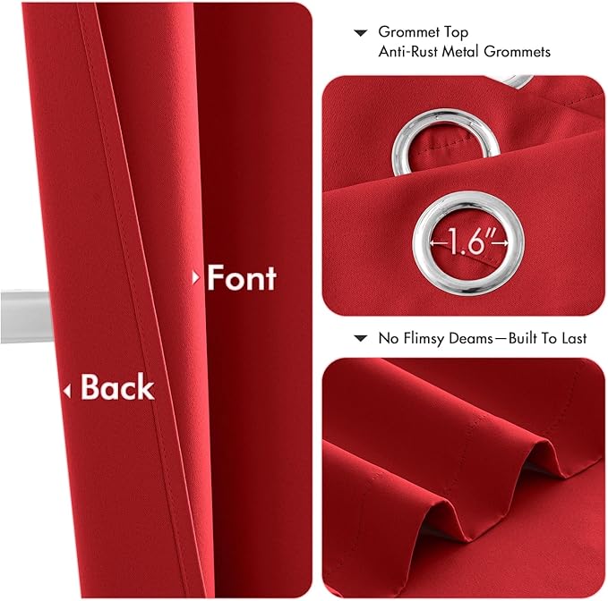 MIULEE Blackout Curtains for Bedroom Living Room 2 Panels, Thermal Insulated Room Darkening Drapes Grommet Noise Reducing Light Blocking Window Treatments 72 Inches Long 40x72 Inch Christmas Red