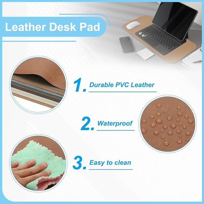 PATIKIL 35.4" x 17.7" Leather Desk Pad Protector, Large Dual-Sided Desk mat Waterproof PVC Leather Mouse Pad for Laptop Computer Writing Desk Table Home, Mud Gray/Earthy Yellow