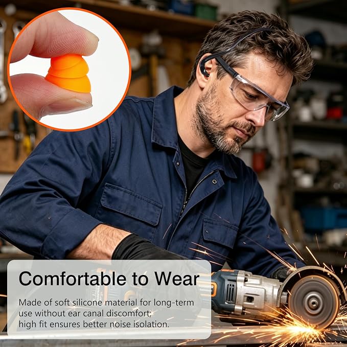 Banded Earplugs for Shooting Range (4 Pcs, Orange) – Reusable Silicone Hearing Protection with Neck Band, 22dB Noise Reduction for Work, Sleep & Concerts