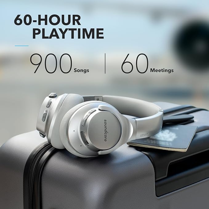 Soundcore Anker Life Q20 Hybrid Active Noise Cancelling Headphones, Wireless Over Ear Bluetooth Headphones, 60H Playtime, Hi-Res Audio, Deep Bass, Memory Foam Ear Cups, Travel, Office, Micro Charging