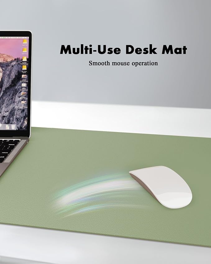 YSAGi Double-Sided Desk Pad, 31.5"x15.7"Leather Desk Mat, Eco Cork Desk Pad Protector,Large Mouse Pad,Waterproof Desk Blotter for Office/Home(Bamboo Green)