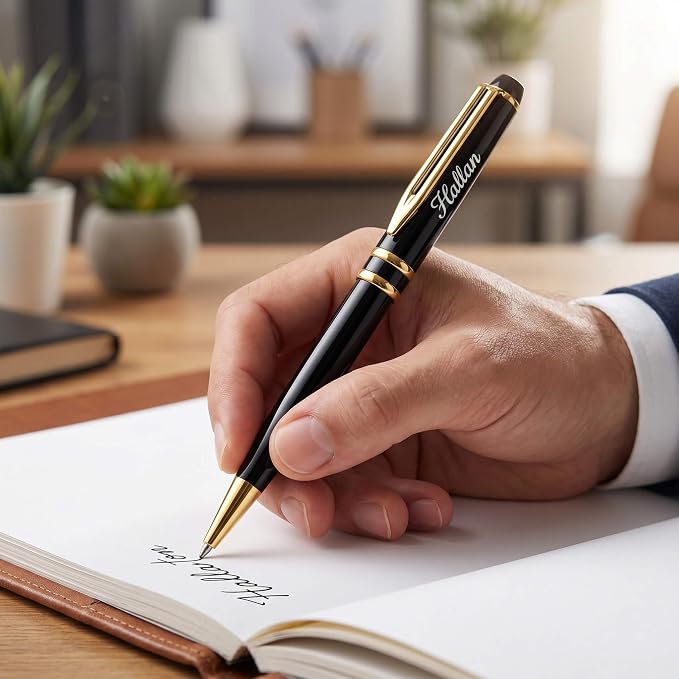 Ancolo Personalized Promotion Pens - Advertising Buesiness Gift Office Writing Set- Engraved with Your Message Name Company Team Name, Phone Number Perfect for Business Men 5 Pens/BOX