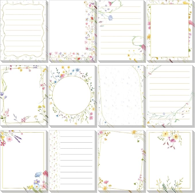 Chiisong 12 Pack Wildflower Sticky Notes Floral Sticky Notes, Self-Stick Note Pads Flower Memo Pads for Journal Planners Office Home Stationery Gift Meeting Office Supplies