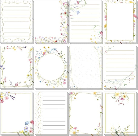 Chiisong 12 Pack Wildflower Sticky Notes Floral Sticky Notes, Self-Stick Note Pads Flower Memo Pads for Journal Planners Office Home Stationery Gift Meeting Office Supplies