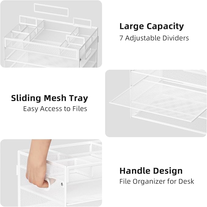 Marbrasse 5 Tier Paper Organizer, Mesh Desk Letter Tray with Handle,White | Paper Sorter Desk Organizer for Letter/A4 Office File Folder Holder Home Office Supplies