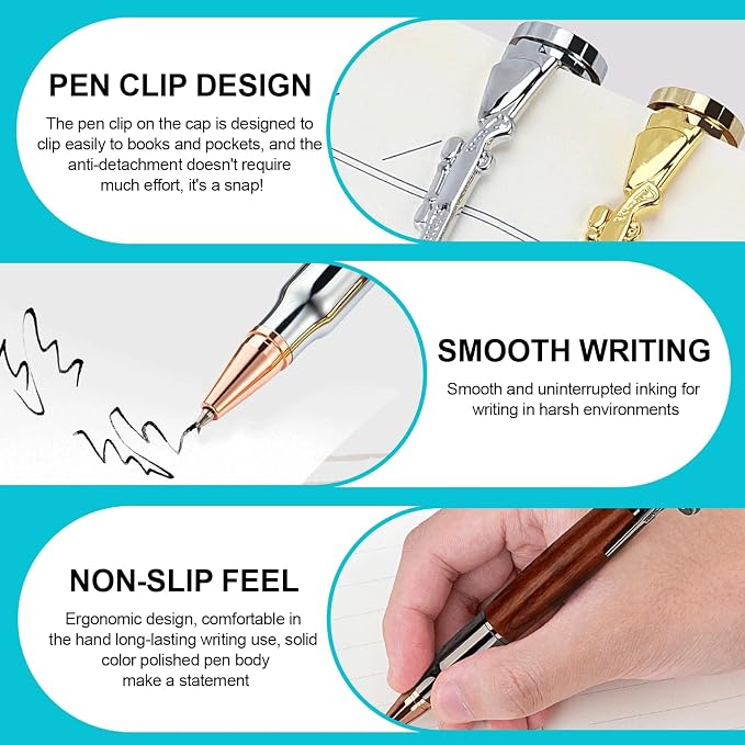 QZQUFJ 6 Piece Woodturning Bolt Action Pen Set for Men, Custom Pens Personalized, Fancy Cool, Unique Pen Sets for Gift, Bullet Engraved Wood, Rifle Gun Customized Pen