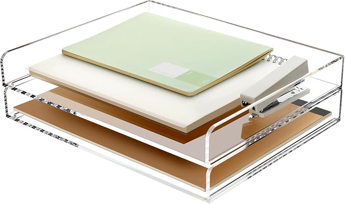 2 Pack- Stackable Paper Letter Tray, A4 File Tray Desk Organizer, Acrylic | Desk Organizers and Accessories Sorter ,Clear Workspace Office Supplies Organizers,12.4inx8.86inx3.46in