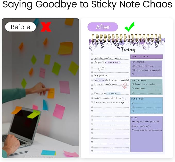 To Do List Notepad - To Do List Notebook for Work with 52 Sheets, Undated Daily Planner Perfect for Enhanced Productivity and Goal Achievement - Violet Whispers