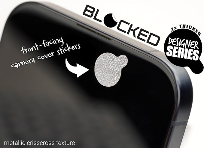 Rigid Series - 2X Thicker | BLOCKED Original Vinyl Webcam Cover Stickers | 57 Tabbed Restickable & Stackable Privacy Covers | for All Camera-endable Devices | 3-Sizes | Metallic Crisscross Textured