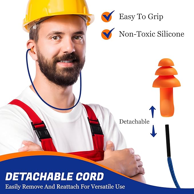 Quality Reusable Earplugs 20 Pair - 25dB Corded Silicone Ear Plugs for Shooting Construction Work Ear Plugs Motorcycle Range Hunting Hearing Protection Ear Protection for Mowing Earplugs Reusable