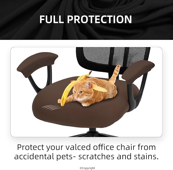 DIVA EN CAMINO DEC Stretchable Office Chair Seat Cushion Covers with Armrest Covers - Computer Chair Slipcover - Anti-Scratch Dogs, Cats, Pets Removable Washable Cushion Protectors (Mocha)