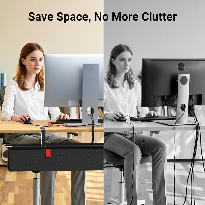 Housolution Under Desk Cable Management Tray, 36'' Cord Management | Premium Fabric Cable Storage Organizer, No Drilling Clamp/Screw Mount Cord Organization Tray for Office Home
