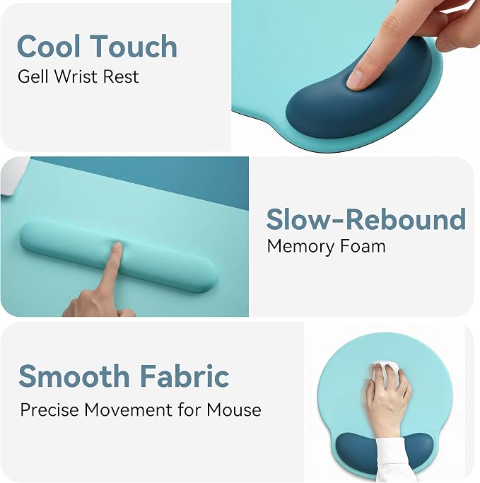 Mouse Pad with Keyboard Wrist Rest,Ergonomic Mouse Pad Wrist Support PU Base with Coaster,Mousepad with Nonslip Base for Computer Laptop Keyboard Home&Office