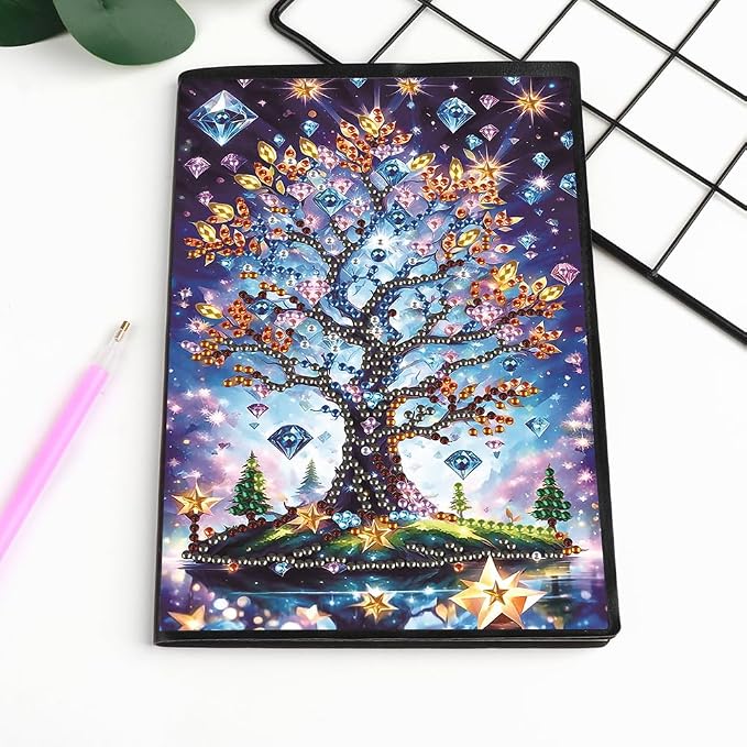 FRANDEK A5 50-Page DIY Tree of Life Diamond Art Painting Notebook with Beautiful Patterns, Special Shaped Diamond Art Craft for Beginners Adults Gift