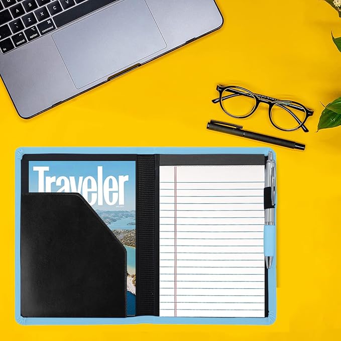 Padfolio/Portfolio Binder, Mini Padfolio Portfolio Binder 5 x 8 Legal Writing Pad, A5 Document Organizer Folder for Men Women, Sky Blue