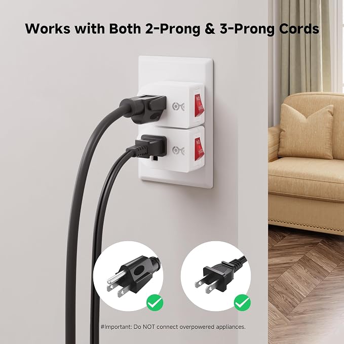 Cable Matters [ETL Listed] 3-Pack Grounded Outlet Switch with On Off, Plug Switch On Off, Single Outlet Adapter, White