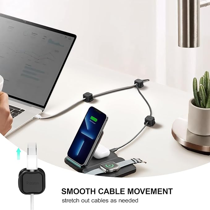 6 Pack Magnetic Cable Clip Organizer Cord Holder, Picozon Adhesive Cable Management, Wire Phone USB Charger Cable Holder, Keeper Organizer for Office Home Desktop Table - Black