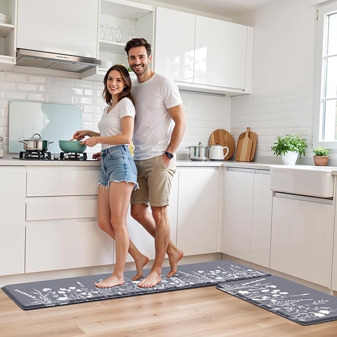Kitchen Mats for Floor, Kitchen Rugs Sets of 2, Cushioned Anti Fatigue Mats for Kitchen Floor, Non-Slip Kitchen Decor, Water Resistant Kitchen Rug for Home, Kitchen, 17.3"x30"+17.3"x59"