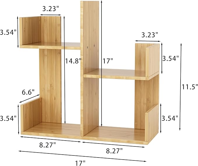 Modern 2-Tier Desk Bookshelf, Short Book Organizer, Display Shelf & Desktop Storage Rack, Space-Saving Desk Bookshelf for Books, Decor & Small Items, Natural