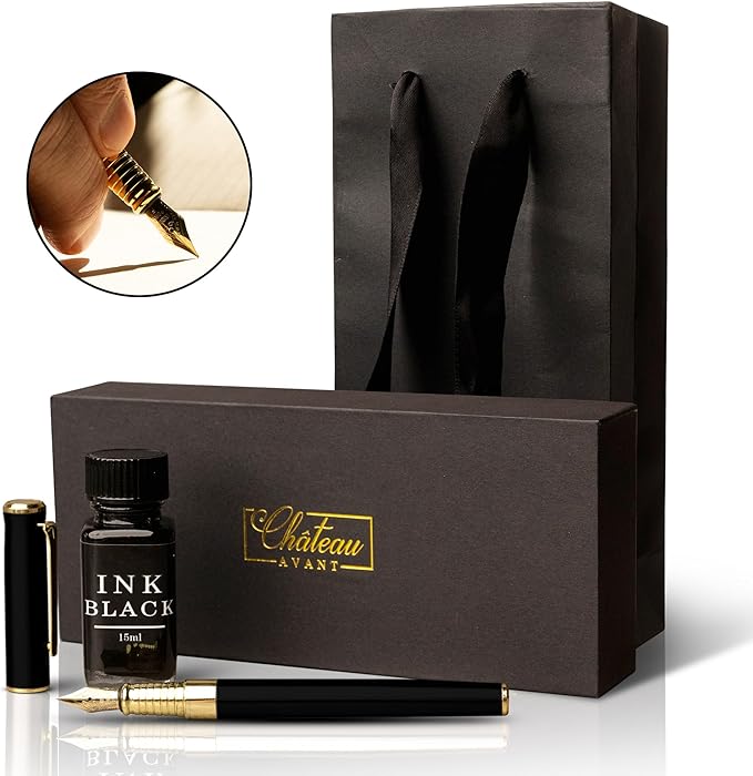 Luxury Fountain Pen Gift Set - Fine Nib Fountain Pen with Black Ink - Refillable Ink Set - Gifts for Him or Her